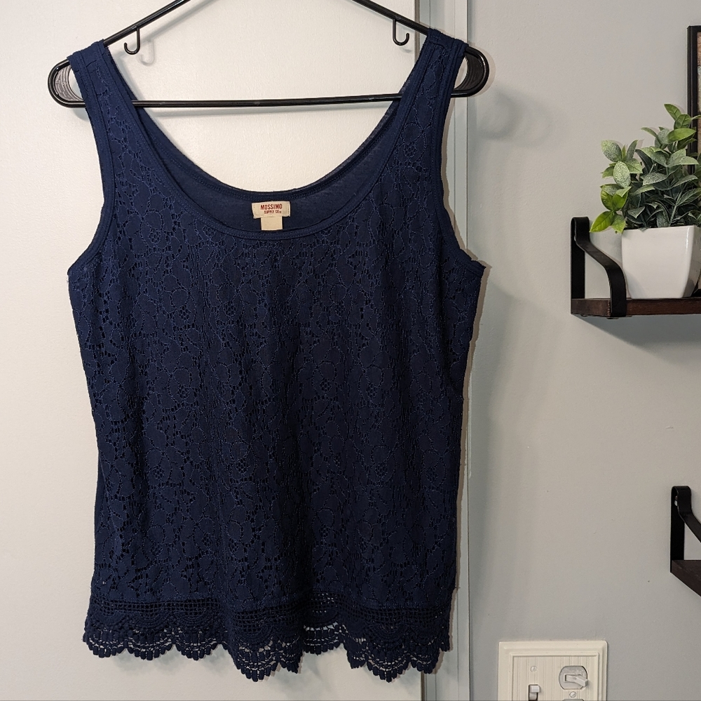 3/$12 Blue Lace and Cotton Tank Top Blouse